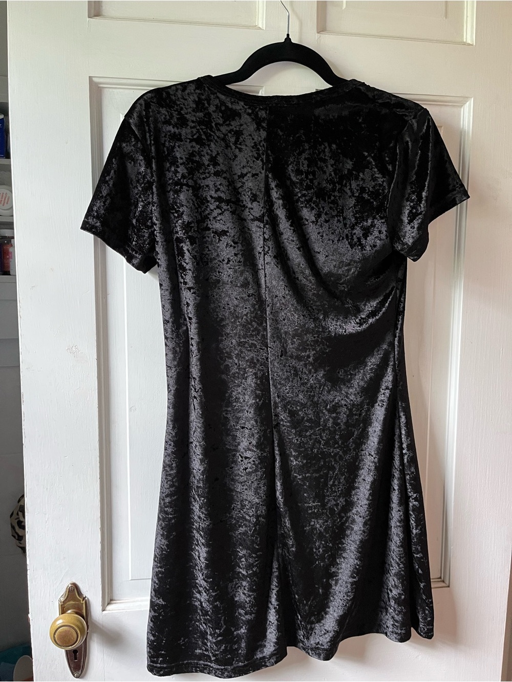 Black Velvet Short Sleeve A-Line Dress